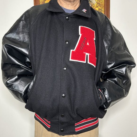 Holloway Band A Varsity Jacket Men XL Faux Leather Sleeves Black Red VTG USA